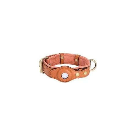 Collier chien en cuir marron avec fente AirTag intégrée – adapté petites et moyennes races, sans traceur, design élégant et sécurisé (1/3)