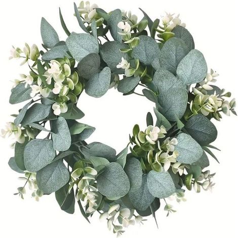 Couronne florale artificielle - - Feuilles eucalyptus - Feuilles pachira - Décoration porte/mur - Résistante UV (1/5)