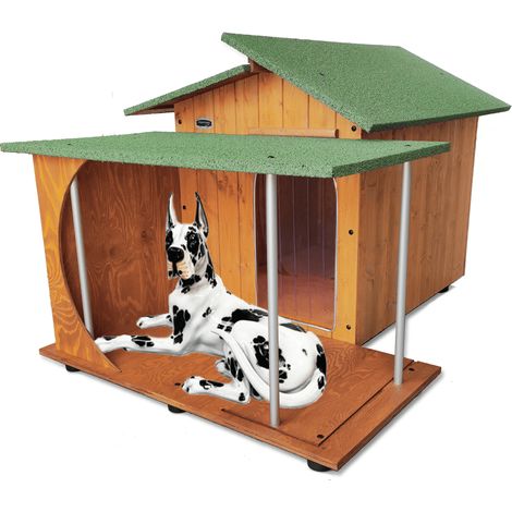 Cuccia in Legno per Cani da Esterno "Rinforzata" mod. Alpi con Veranda Tendina OMAGGIO MADE IN ITALY E - Alano 121x170xH108 Tendina OMAGGIO (1/5)