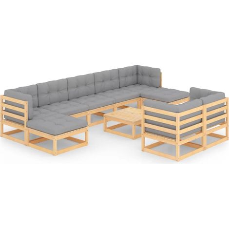 Set Salotto Giardino 10pz Cuscini Antracite Legno Massello Pino vidaXL (1/5)