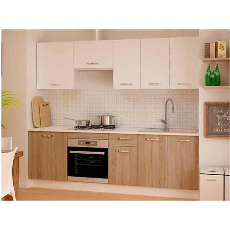 Cocina completa sin encimera y sin zocalo 240 cm(ancho) color roble-blanco KIT-KIT (1/5)
