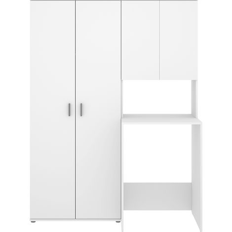 Meuble Buanderie Multifonction avec Grande Armoire de rangement à 2 portes coloris Blanc - Longueur 141,3 x Profondeur 62 x Hauteur 190 cm (1/3)