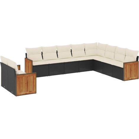 Maison Exclusive - Salon de jardin 10 pcs avec coussins noir résine tressée (1/5)