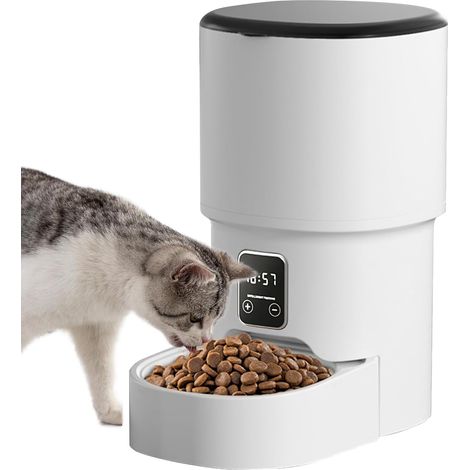 Distributeur automatique de nourriture pour chats, 4 l, distributeur de croquettes pour chats et chiens, chats, minuterie, bol en acier inoxydable, pour animaux de compagnie, 1 à 4 repas par jour (1/5)