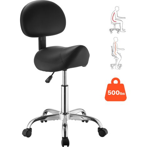VEVOR Taburete Tipo Silla de Montar, Taburete Giratorio con Ruedas y Respaldo, Altura Ajustable de 53-69 cm, Capacidad de Carga 226,8 kg, Asiento Ergonómico, Silla para Oficina Estudio Clínica, Negro (1/5)