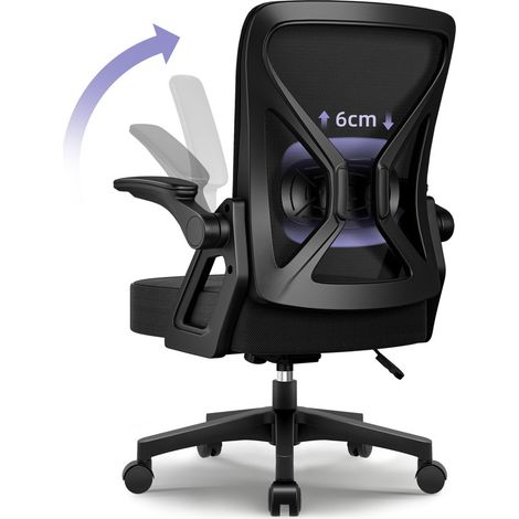 Bürostuhl, Bürostuhl Ergonomisch mit Hochklappbaren Armlehnen,Einstellbare Lendenstütze,Höhenverstellbarer Schreibtischstuhl, Drehstuhl mit Wippfunktion bis 125°