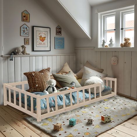 Lit inspiration Montessori enfant à barreaux naturel 90x190 (1/5)