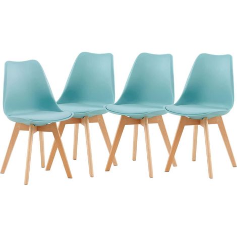 4 Chaises Tulipes Salle à Manger Scandinaves Bm Home Salle de Bureau, Pieds en Bois de Hêtre Massif, BLEUES