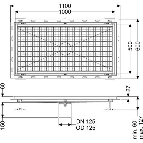 Bac de sol Ferrofix avec équerre de raccordement pour carrelage, 500 x 1000 mm