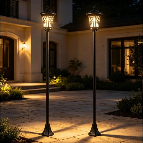 2 lampioni solari da giardino regolabili H 186 cm in inox nero OKWISH (1/5)