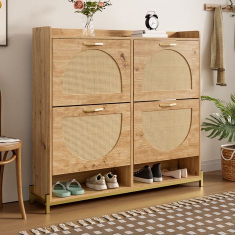 Comanlai - Meuble à Chaussures en Cannage Rotin 4 Portes - Grand Rangement Chaussures Entrée avec Étagère (1/5)
