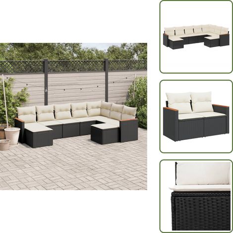 9-tlg. Garten-Sofagarnitur mit Kissen Schwarz Poly Rattan - Gartenmöbel - Outdoor-Möbel - Rattan-Set - Lounge Set - Esszimmergarnitur (1/5)