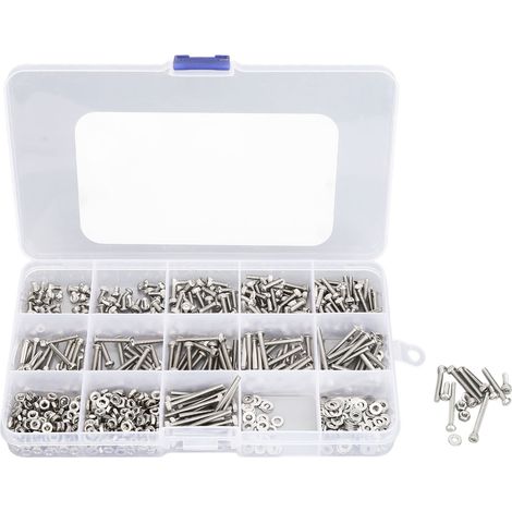 Kit d'assortiment de boulons et écrous, 840 pièces, métrique M2.5, capuchon assorti, vis à tête hexagonale, en acier inoxydable avec rondelles plates