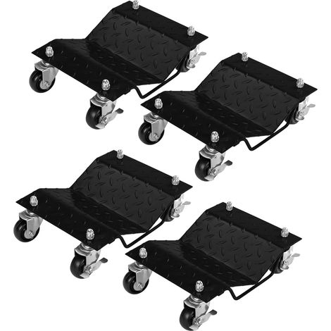 Chariot de déplacement pour voiture 6000 lbs – Lot de 4 – Roues pivotantes antidérapantes à 360° avec freins – Acier renforcé – Idéal voitures, camions, remorques, motos – Couleur noire, plaque