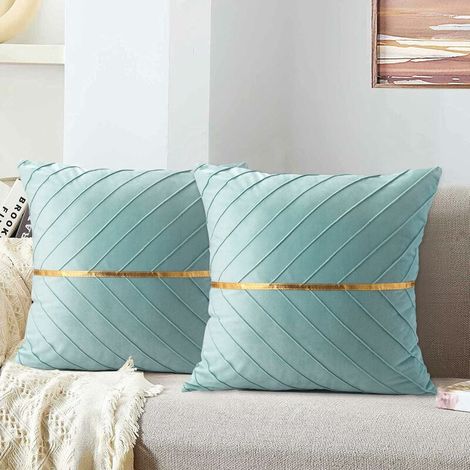 Cojines de terciopelo azul, 45 x 45 cm, funda decorativa para sofá, cojines suaves aptos para salón, dormitorio, oficina, coche, sillón, jardín, juego de 2 piezas. (1/5)