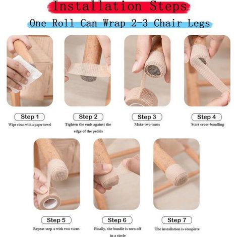 6 Rouleaux Protection Pieds de Meuble, Bande Adhésive Antidérapante Pour Sol en Bois, Réduction Bruit 2,5cm × 2m (1/4)
