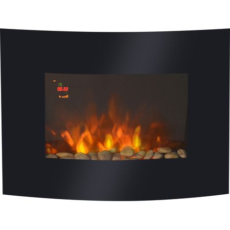 HOMCOM Electric Fireplace Wall Mounted Led Flame Curved Back Side Lights Heater L65W11.4H52cm (1/5)