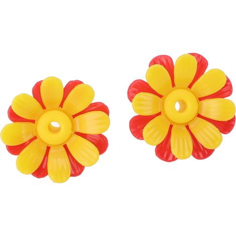 Lot de 30 fleurs de rechange pour mangeoires à colibris, couleurs vives, orifices d'alimentation faciles à nettoyer, rouge et jaune (avec noyau jaune). (1/5)