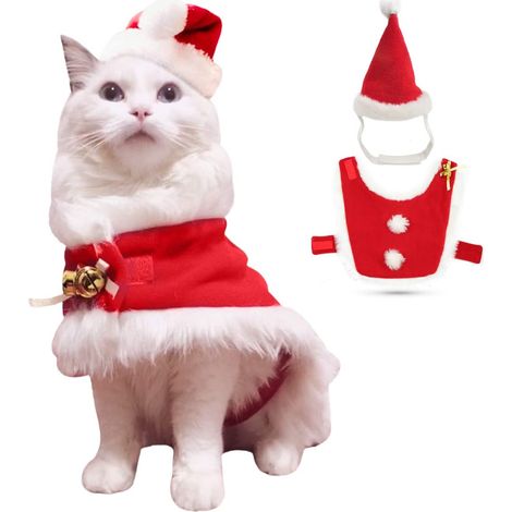 Disfraz Navidad Para Mascotas - Gorro Y Capa Roja Con Borde De Felpa - Ajustable Con Cintas - Ideal Para Perros Y Gatos - 1 Unidad (1/5)