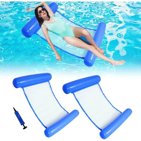 GROOFOO 2 Pièces Matelas Flottant Gonflable Piscine, Hamac Aquatique Radeau Siège Flottant Lit de Hamac Chaise de Pont avec Pompe à Air pour Plage, Fête, Vacances 130 x 73 cm Bleu (1/4)