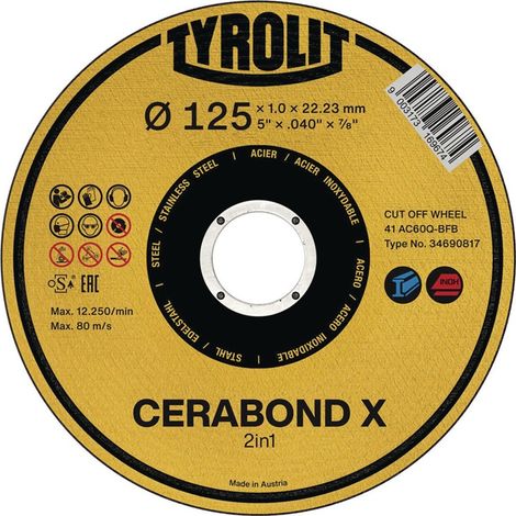 TYROLIT Trennscheibe PREMIUM CERABOND X D125x1,6mm gerade Bohrung 22,23 mm