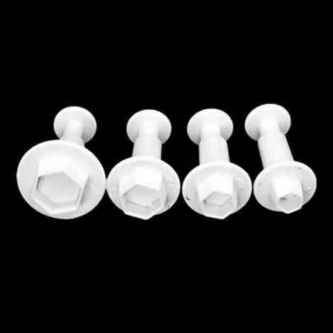 4-teiliges sechseckiges Kunststoff-Kuchenform-Set, Schokoladen- und Keksausstecher, Fondant-Dekorationswerkzeuge