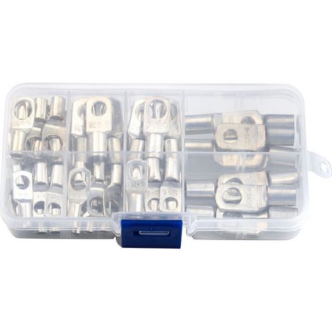 Bornier 60 pièces câble robuste extrémité fermée tubulaire R-ing bornes connecteurs fil de cuivre cosses oeillets tubulaire assortiment boîte conception, Silver