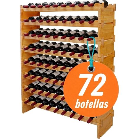 Relaxdays botellero de bambú para 72 botellas, 107 x 85 x 25,5 cm, vino tinto y blanco, apilable, natural