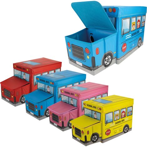 TrAdE Shop Traesio - Scatola Portaoggetti Salvaspazio Ripiegabile A Forma Di Scuolabus Per Giocattoli Bambini - (1/5)