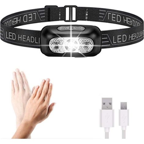 Linterna frontal LED recargable, superbrillante, ligera y práctica, linterna frontal recargable para adultos y niños, cable USB incluido.