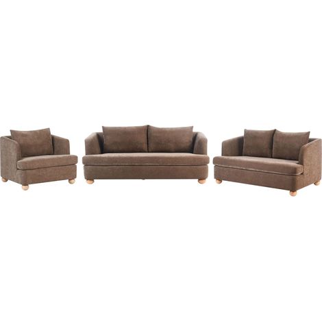 Set da salotto a 6 posti con rivestimento in ciniglia braccioli e gambe rotonde in legno marrone Rattvik