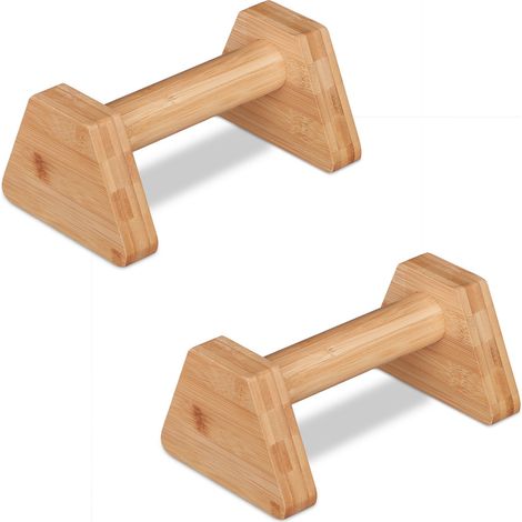 Relaxdays Parallettes, Set of 2, Bamboo Handstand Bars, Exercise Supports, Fitness & Workout, Ergonomic, Natural