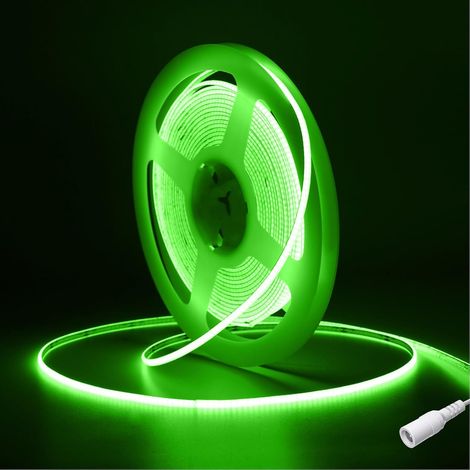 Vert Ruban LED COB 5m, DC12V 4mm Bande LED Chambre,480LED/m CRI90+ Flexible Lumiere LED Gaming Adhésif Rubans à LED pour TV,Cuisine,Maison Décor Intérieure,DIY(Seule Bandeau LED) (1/5)