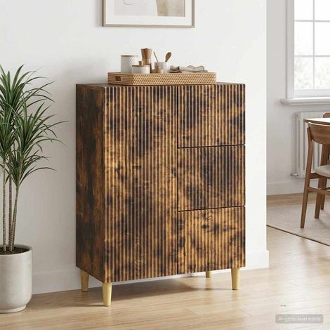 Buffet vintage 3 tiroirs avec porte en bois d’ingénierie chêne fumé 66 x 34,5 x 90 cm - PANGIVO (1/5)
