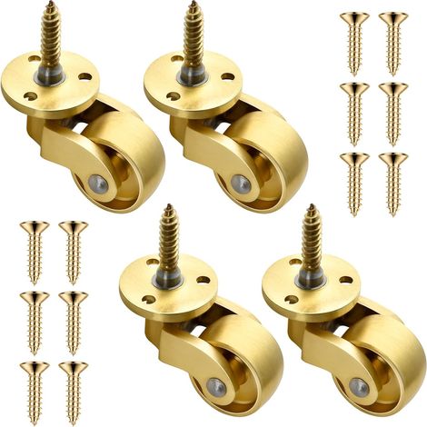 Lot de 4 roulettes universelles pivotantes à 360° en laiton massif de 25 mm pour meubles et chariots (1/5)