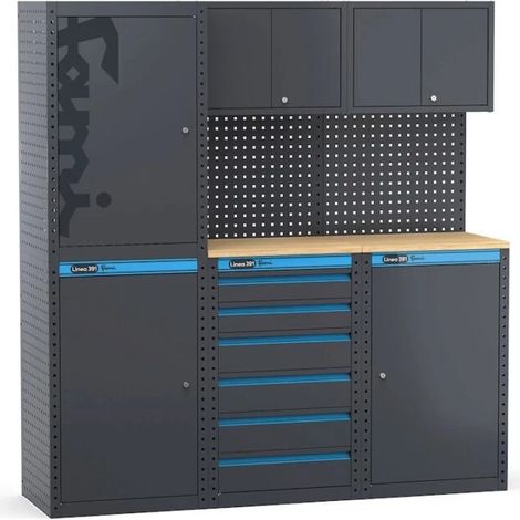 arredamento modulare per officina fami "linea 391" con armadi a 1 anta e cassettiera in lamiera antracite 182,4x49,5x190 cm (1/4)
