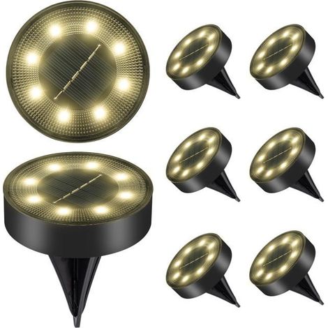 Ensemble de 8 lampes solaires d'extérieur blanc chaud IP68 8 LED Projecteurs solaires pour pelouse et allée (1/5)