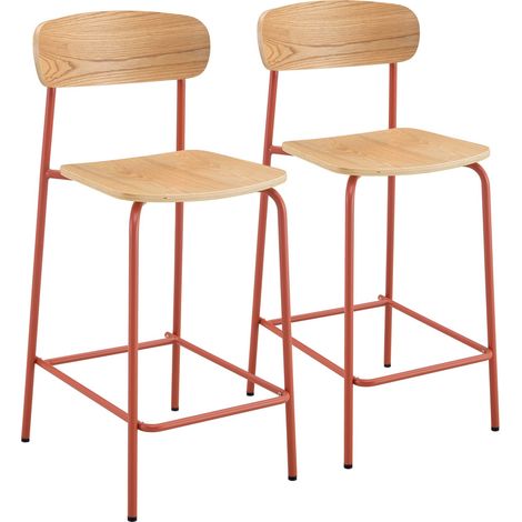 Lot de 2 chaises hautes en métal et bois orange (1/5)