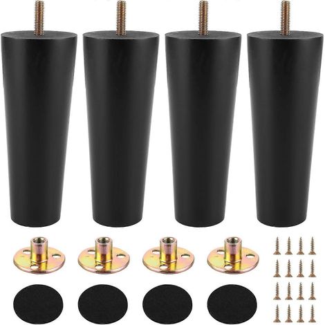 Quatre pieds de meuble de 15 cm, pieds de meuble en bois, pieds de tiroir noirs, pieds de table, pieds de meuble en bois avec vis, montage. (1/5)