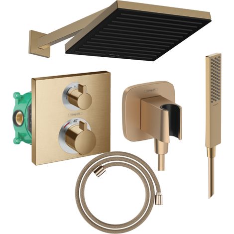 Colonne douche thermostatique HANSGROHE Ecostat Square Douche de tête Pulsify S Flexible Designflex Douchette Pulsify E bronze (1/5)