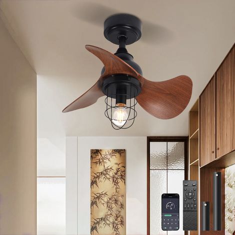 Ventilateur de plafond, télécommande/contrôle APP, ventilateur de plafond rétro avec 2 tiges de suspension, 6 vitesses de vent, minuterie, 56 cm (1/5)