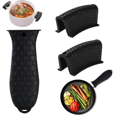 Set mit 3 Silikon-Isolierhüllen für Pfannengriffe mit rutschfester Beschichtung, ideal für Pfannen, Auflaufformen und Ofengerichte. (1/5)
