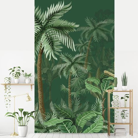 Papier Peint Intissé Forêt Tropicale, Vert Foncé, 250 cm X 150 cm, Panoramique, Décor Mural (1/2)