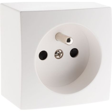 Zenitech – Prise 16A 2P+T en saillie – blanc – polycarbonate – puissance 3680W – bornes automatiques pour installation rapide