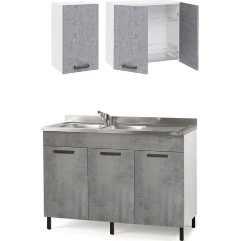 Mobile cucina componibile cemento con sottolavello a 3