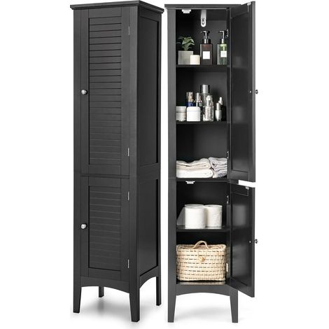 COSTWAY Armario Baño, Armario Baño Columna de 5 Niveles, Mueble Baño, 2 Puertas, 38 x 38 x 160 cm (Negro) (1/5)