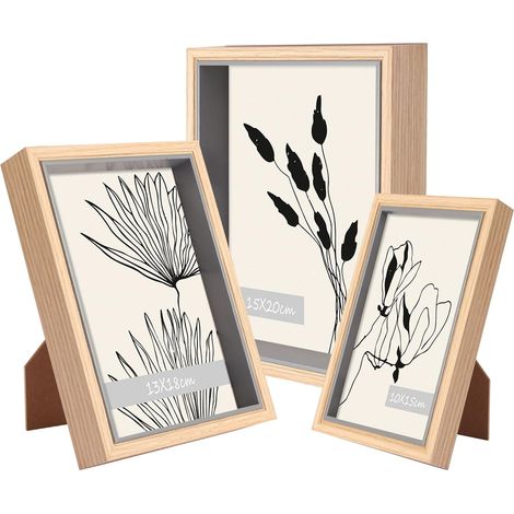 Lot de 3 cadres photo en bois pour photos de 10 x 15, 13 x 18, 15 x 20 cm, en MDF, avec verre acrylique incassable, décoration de table ou décoration murale (1/5)