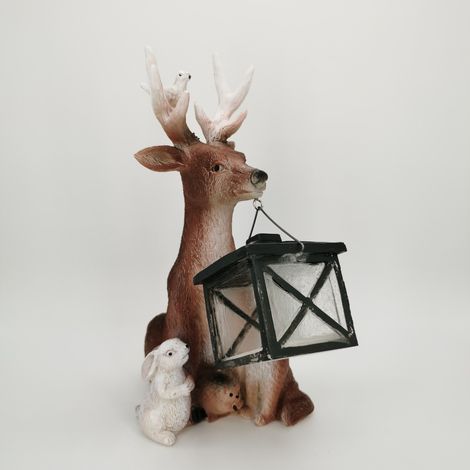Decoración de resina alimentada por energía solar que representa un ciervo, un conejo, un erizo y un lobo (resina). (1/4)