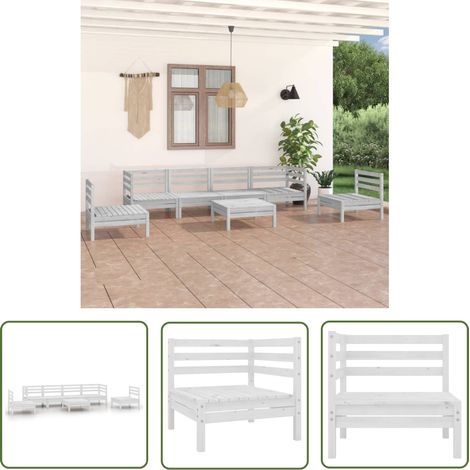 Salon de jardin 7 pcs - Canapé de jardin - Ensembles de Meubles d'exterieur - Blanc Bois de pin massif Chic-703218 (1/5)
