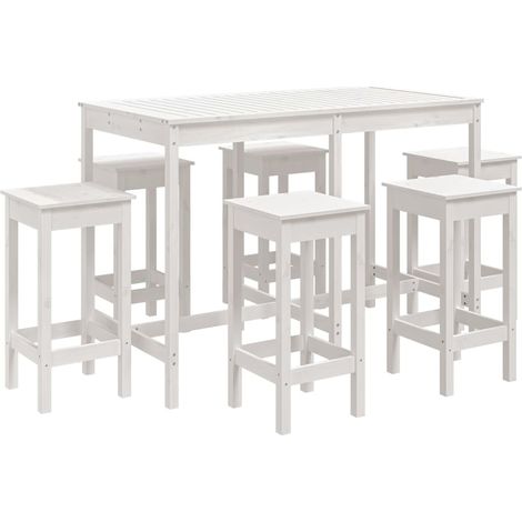 Set bar da giardino da 7 pezzi in legno di pino massiccio bianco 020013427